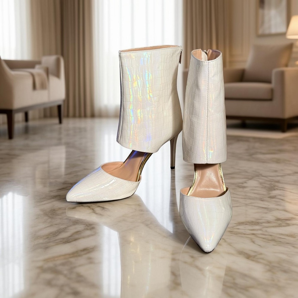 Things II Come Sz 9M Elegant White Croc-Embossed Women's Heels (SH199)